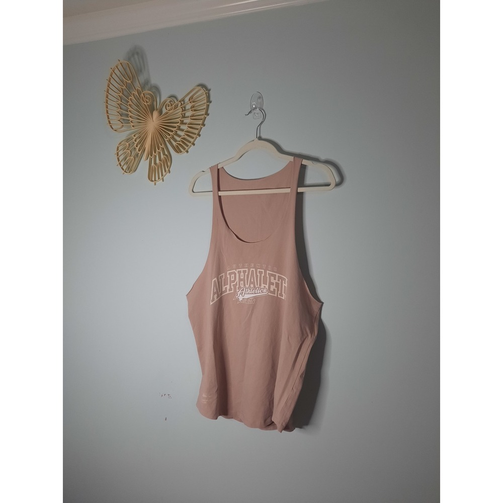 Alphalete Athletics Mens Graphic Stringer Tank Top Mauve Pink Gym Shirt Size L